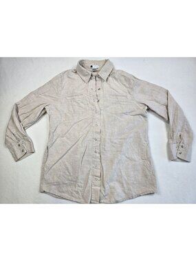 Carole Little Large 100% Linen Shirt Beige Long Sleeve Button Up 3/4 Sleeve